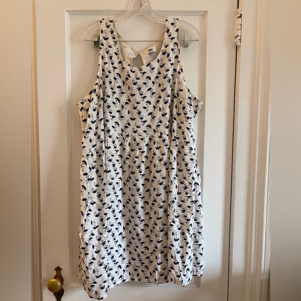 Old Navy Cream Dress with Navy Leaf Print